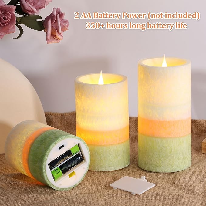 Eywamage Color-Changing Flameless Pillar Candles with Timer - Real Wax Coated, Battery-Operated Set of 3