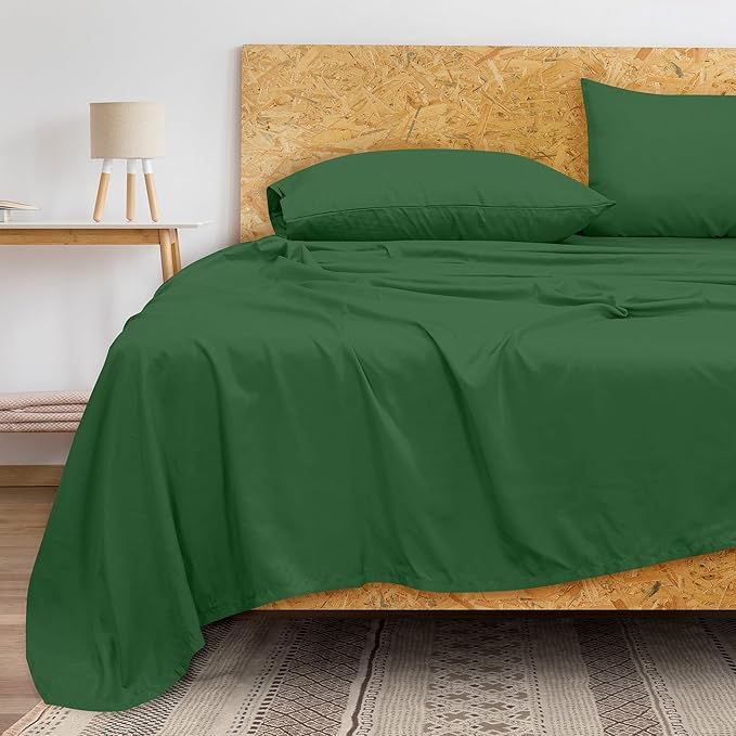 Royale Linens 300 Thread Count 100% Long Staple Combed Cotton Flat Sheet - Super Soft- Top Sheets- Twin Flat Sheet Sold Separately - Breathable, Cool & Crisp Percale Sheets Only (Twin, Hunter Green)