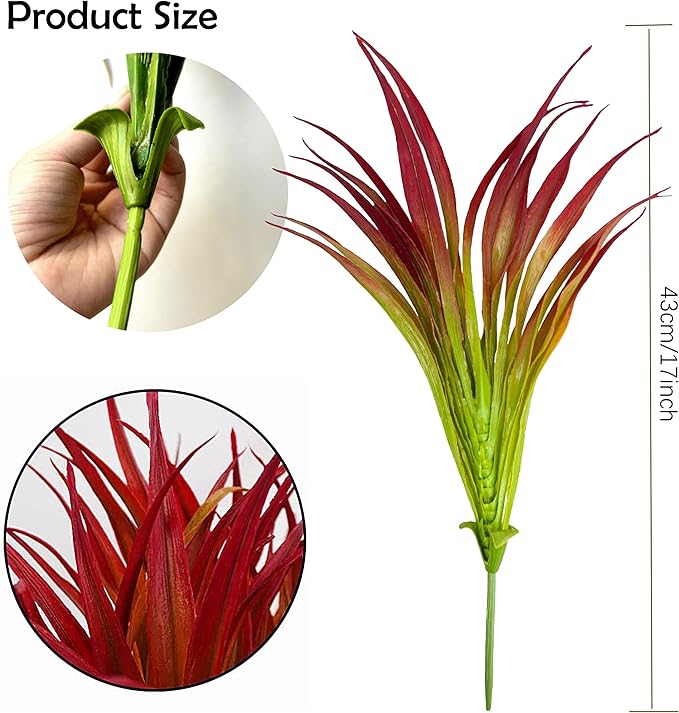 8 Pcs Outdoor Fake Plants UV Resistant Artificial Tall Grass Plants Faux Tropical Flowers Bushes Décor Fall Winter Summer Planters Patio Front Door Porch Plastic Greenery & Shrubs Decoration