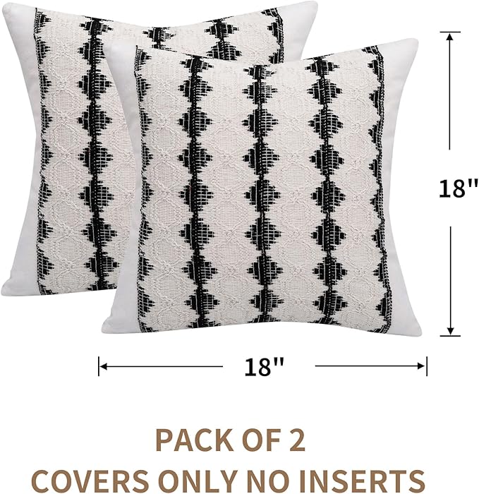 Boho Throw Pillow Covers 18x18 Set of 2 Soft Linen Farmhouse Pillow Covers Rustic Neutral Decorative Pillow Cases for Couch,Bed,Living Room Home Decor
