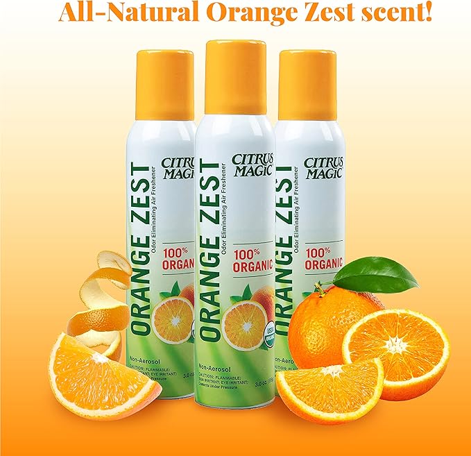 Citrus Magic Organic Natural Odor Eliminating Air Freshener Spray, Orange Zest, 3-Ounce, Pack of 3