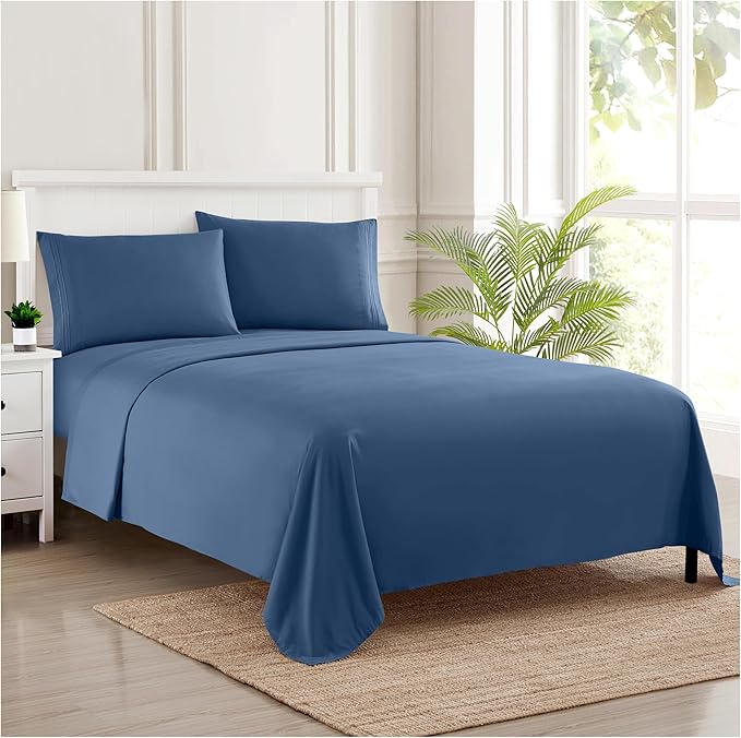 Full Size Sheet Sets - Breathable Luxury Sheets with Full Elastic & Secure Corner Straps Built In - 1800 Supreme Collection Extra Soft Deep Pocket Bedding Set, Sheet Set, Full, Denim