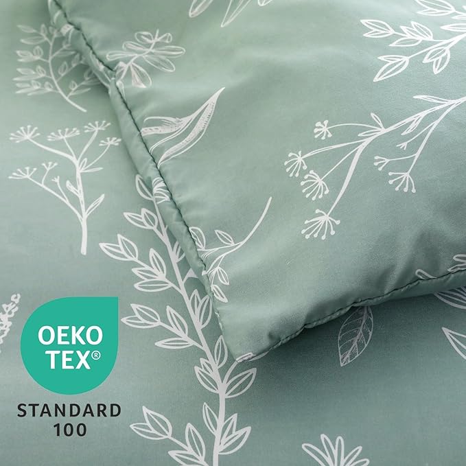 MUXHOMO King Comforter Set 7 Pieces, Sage Green Elegant Floral Print Bed in a Bag King, Ultra Soft & Breathable Reversible Botanical Pattern Bedding Set with Comforter, Sheets, Pillowcases, and Shams
