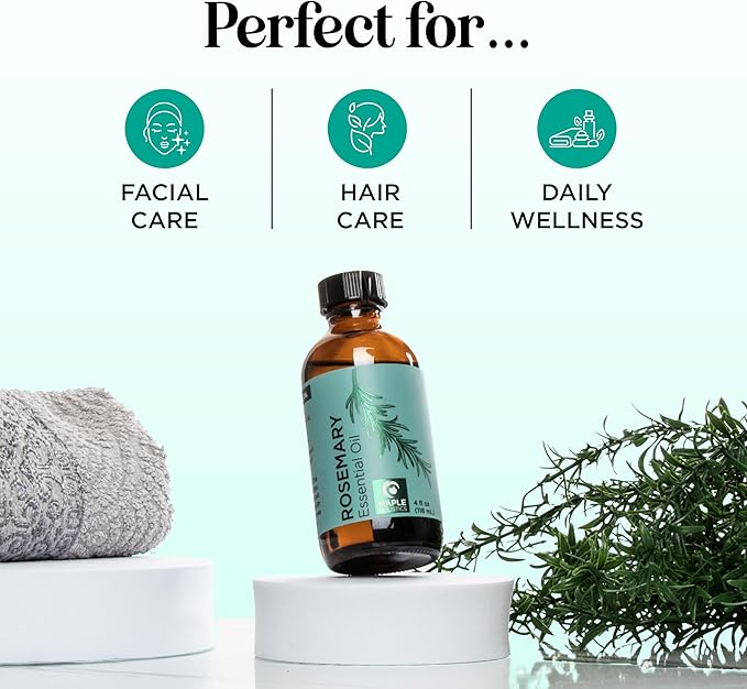 Pure Rosemary Essential Oil with Dropper - Undiluted Rosemary Oil for Hair Skin and Nails and Refreshing Aromatherapy Oil for Diffusers - Essential Oil for Cleansing Dry Scalp Care 4oz