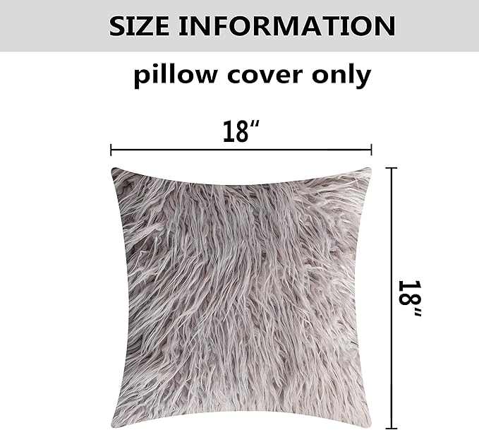 Home Brilliant Pillow Covers 18x18 Set of 2 Decorative Throw Pillow Case Mongolian Faux Fur Cushion Cover, 45x 45cm, Light Grey