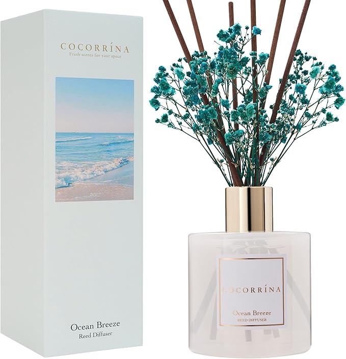 COCORRÍNA Reed Diffuser - Ocean Breeze Scented Diffuser with 8 Sticks Home Fragrance Reed Diffuser for Bathroom Shelf Decor
