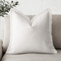 Foindtower Decorative Linen Fringe Throw Pillow Covers Cozy Boho Farmhouse Cushion Cover with Tassel Soft Accent Pillowcase for Chair Sofa Bed Living Room Home Decor, 18×18 Inch, 1PC, Cream White