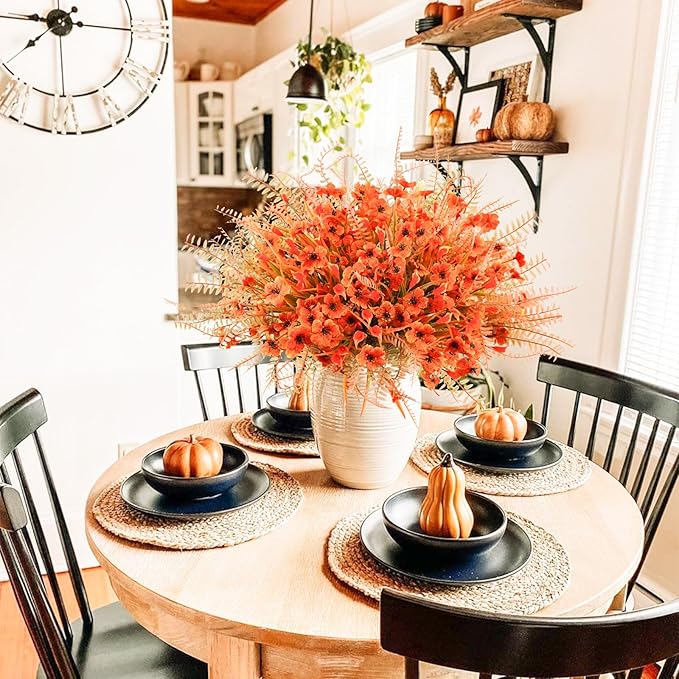 Uieke 72PCS Artificial Mums for Outdoors Fake Fall Outdoor Violet Flowers Orange Calla Lilly and Autumn Ferns No Fade for Outside Window Box Porch Planters Garden Decor