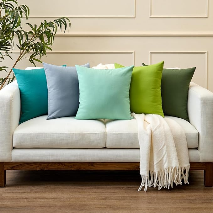Encasa XO Throw Pillow Covers 18x18 in Set of 2 Leaf Green | No Inserts | Cotton Pillow Covers For Living Room, Bed, Sofa, Couch | Decorative Cushion Covers With Improved Zippers