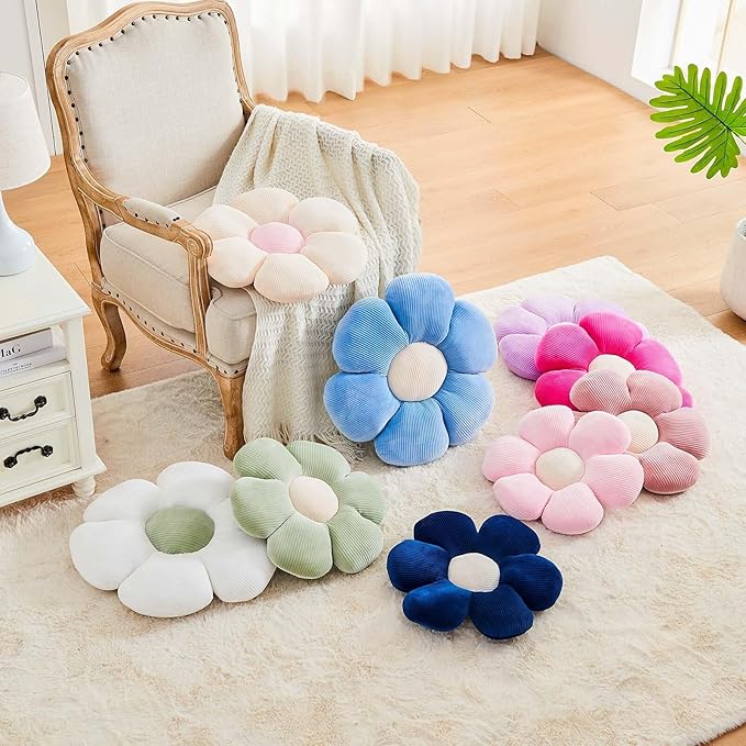 Beige Flower Pillow, 14.9" Cute Flower Shaped Floor Pillow, Aesthetic Floral Plush Daisy Decorative Throw Pillows for Bed Sofa Couch