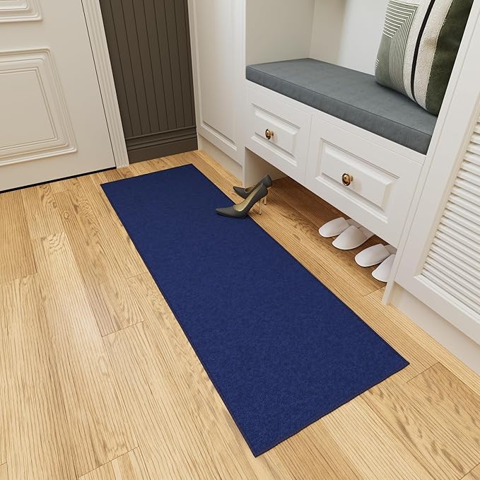 Ottomanson Hallway Runner Rug 20" x 59" Non Slip Solid Area Rugs Easy to Clean Laundry Rug Runner Durable & Pet Friendly Floor Carpet Runners for Hallways Entryway Living Room Kitchen, Navy