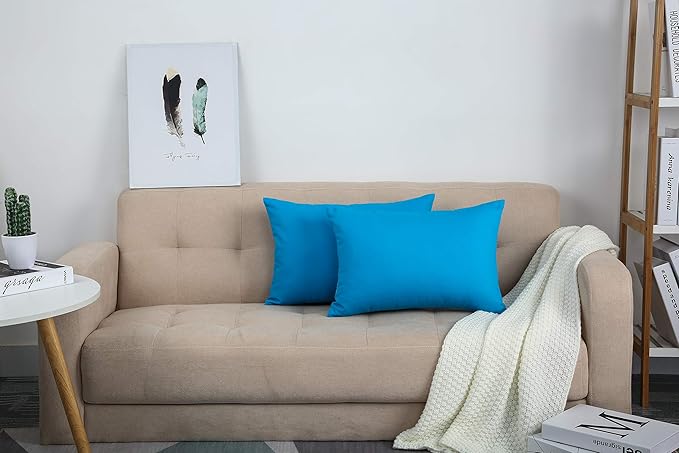 TangDepot Handmade Decorative Solid 100% Cotton Canvas Throw Pillow Covers/Pillow Shams, (12" x18" , Pacific Blue, 1 Count (Pack of 1))