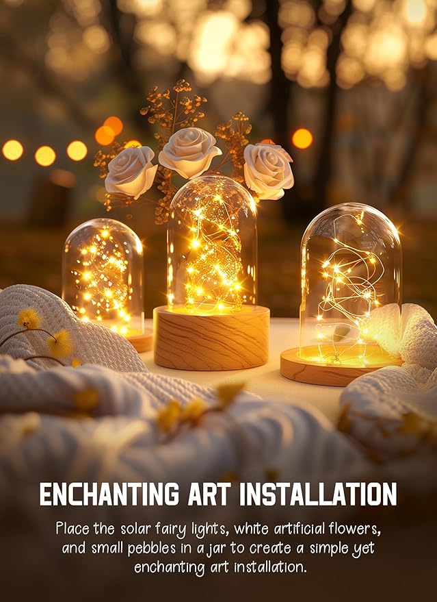 Minetom Solar String Lights for Outside, 33Ft 100 LED Outdoor Solar Fairy Lights, 8 Modes Balcony Lights for Tree Patio Christmas Party Wedding Decor (Warm White)