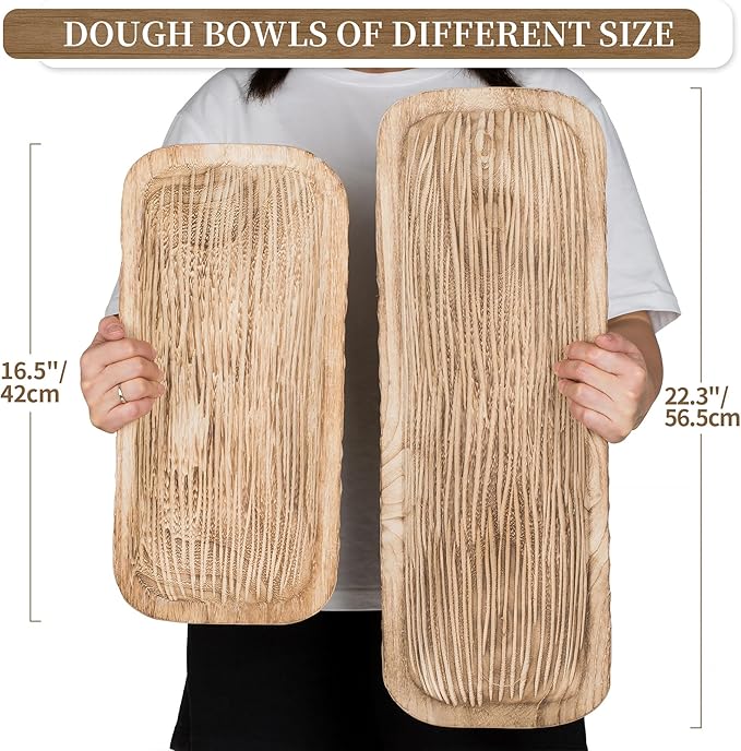 Hanobe Wood Decorative Bowl for Centerpiece: 22" Large Farmhouse Dough Bowls for Entry Way Table Rutsic Long Coffee Table Decor for Kitchen Entryway
