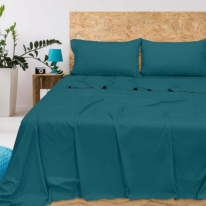 Royale Linens 300 Thread Count 100% Long Staple Combed Cotton Flat Sheet - Super Soft - Top Sheets - California King Flat Sheet Sold Separately - Breathable, Cool & Crisp Sheets Only (Cal King, Teal)