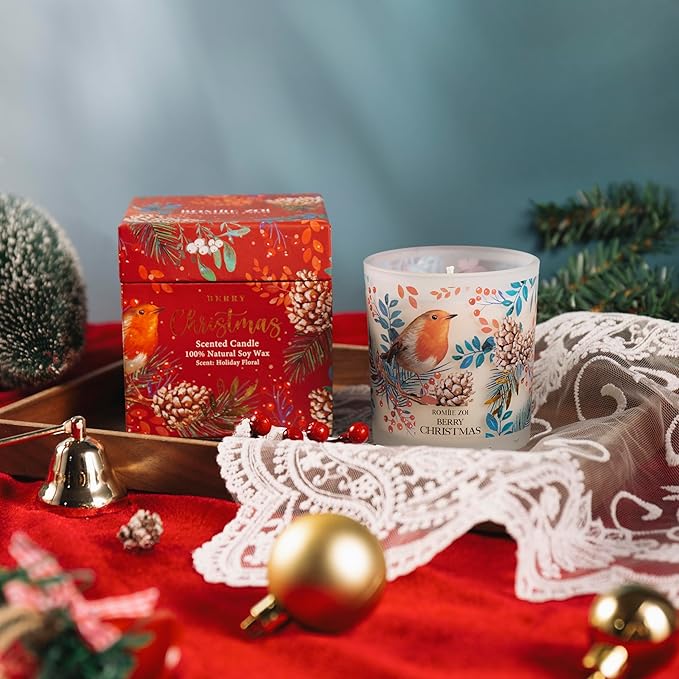 ROMIIE ZOI Christmas Scented Jar Candle - 6oz Soy Wax Candle - Berry Christmas Infused with Holiday Floral Aroma - with Beautiful Keepsake Box Special for Christmas/Holiday Gifts