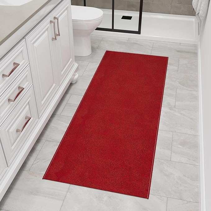 Ottomanson 2' x 8' Ultra-Thin Hallway Runner Rug - Durable Non-Slip Carpet for High-Traffic Areas - Fits Under Doors for Seamless Entry - Ideal for Kitchen, Entryway, Bedroom & Living Room, Red