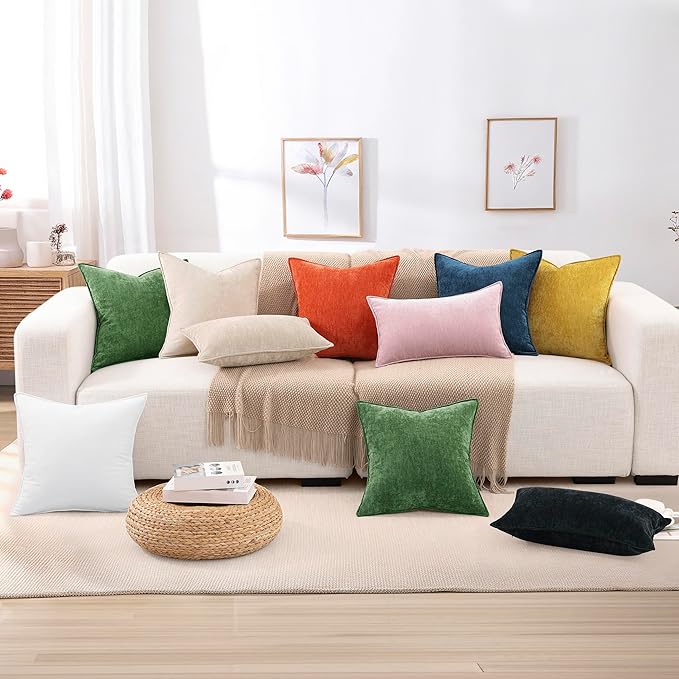 decorUhome Couch Throw Pillow Covers 20x20 Set of 2, Decorative Soft Euro Neutral Chenille Pillow Covers with Elegant Design for Sofa Bed Living Room Home Decor, Poseidon