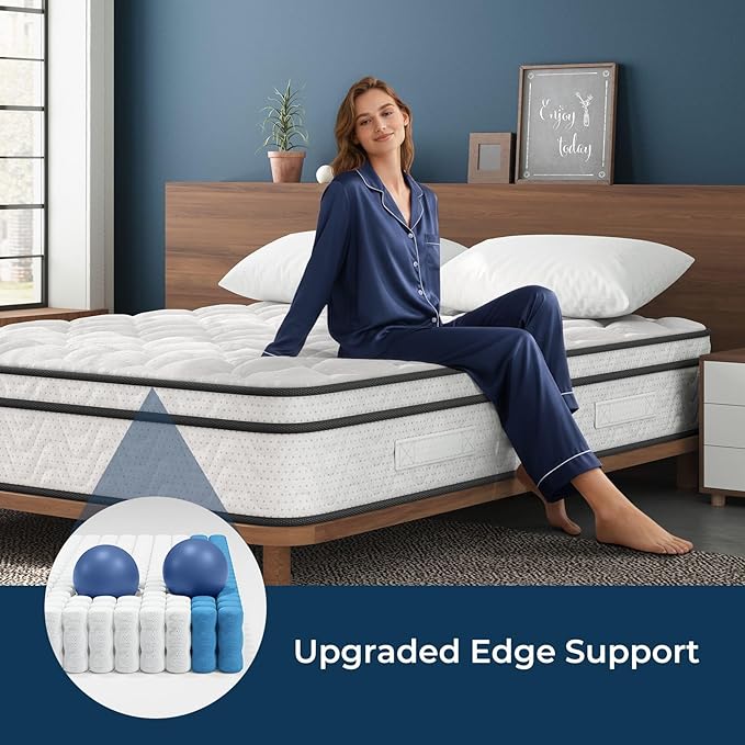 Vesgantti Mattress Queen Size 14 Inch, Fiberglass-Free | Cool Sleep Hybrid Mattress in a Box - Memory Foam & Pocket Springs, Ergonomic Design, Pressure Relief, Medium Firm Feel, 60"×80"×14"