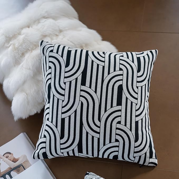 Premium Throw Pillow Covers 20x20 Inches - Art Arcmono Simply Wave Chenille Jacquard Embroidery Decorative Couch Pillow Covers for Living Room Bedroom Sofa Home Décor