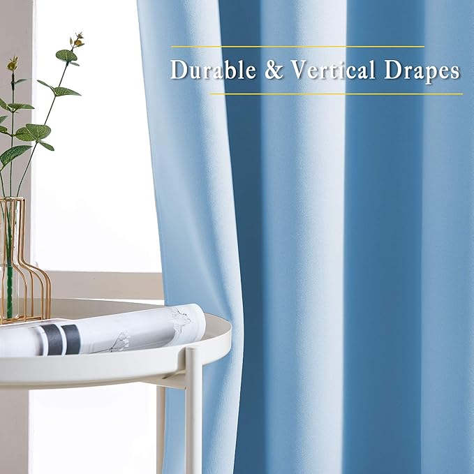 NICETOWN Blackout Patio Curtains for Windows 84 inch Length - Solid Thermal Insulated Grommet Light Reducing Panels Window Treatment for Living Room (Blue, 2 Panels = 160" Wide)