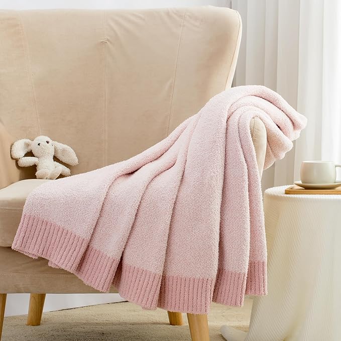 Carriediosa Heather Throw Blanket 60" X 80" Twin, 400GSM Ultra Soft Microfiber Fuzzy Fluffy Reversible Knitted Blankets Cozy Plush Lightweight and Warm Fall Throws for Couch, Bed, Sofa, Dusty Pink