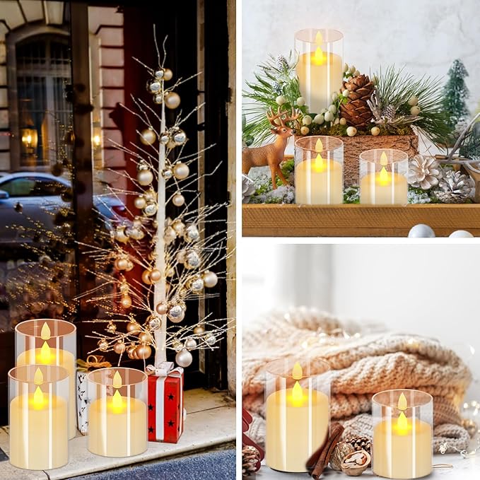Flameless Candles 4" 5" 6" Acrylic Glass Pillars 3" Diameter Battery Operated Flickering Candles Include Remote with 24Hour Timer Function 400+ Hours by 2 AA Batteries (Pure White, Warm Light 6 Pack)