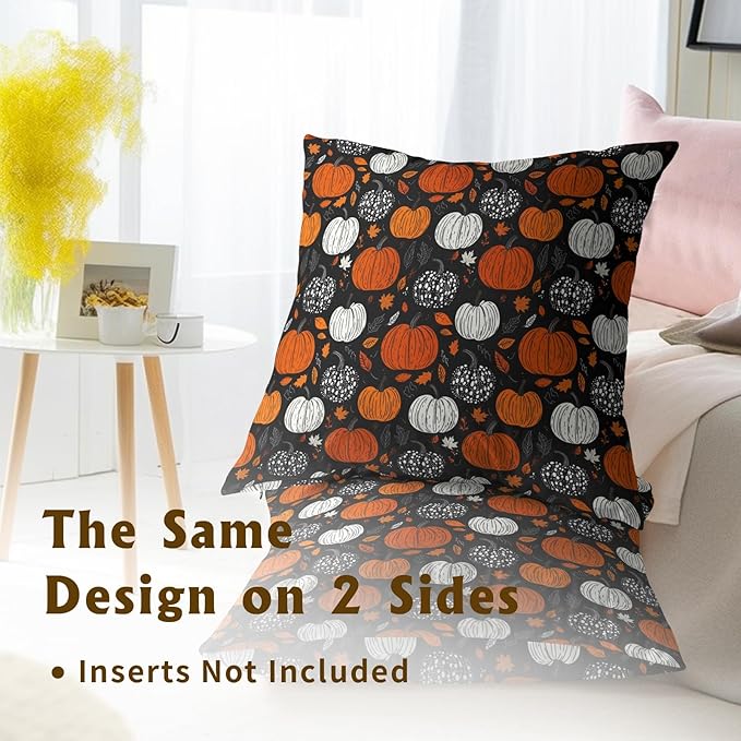 Fall Pillow Covers 20x20 - Thanksgiving Throw Pillow Covers 20x20 Pumpkin Maple Leaves Pillowcase Set of 2 Botanical Autumn Cushion Cover for Sofa Home