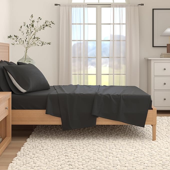 Great Bay Home Flannel Sheet Set Full Size - 100% Turkish Cotton, Double-Brushed, Winter Bed Sheets - Ultra-Soft, Cozy, 4-Piece Bedding Set (Black)