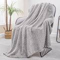Exclusivo Mezcla Fleece Throw Blanket for Couch, 50x70 Inches Soft Cozy Jacquard Flannel Blankets, Lightweight Fuzzy Plush Warm Throws for Winter, Light Grey