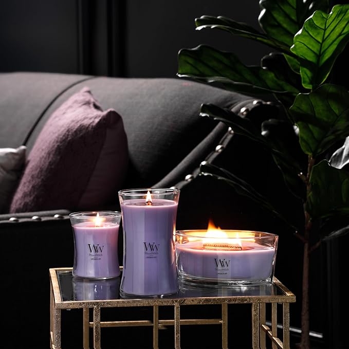 WoodWick Medium Hourglass Candle Lavender Spa - Premium Soy Blend Wax Pluswick Innovation 60 Hour Burn Time