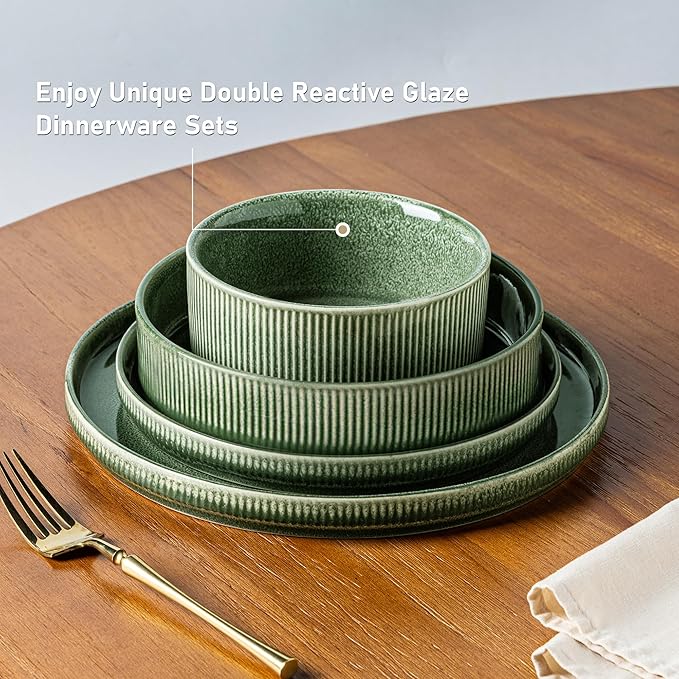 GBHOME Stoneware Dinnerware Sets for 8,Round Reactive Glaze Ceramic Plates and Bowls Set,Highly Scratch Resistant | Dishwasher & Microwave Safe Dishes Set,Service for 8(24Pcs)