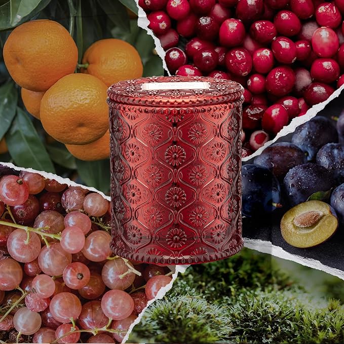 LA JOLIE MUSE Ruby Berry Bliss Scented Candle – Mandarin, Cranberry & Plum | 6 oz Festive Fall Candle | 40 Hours Clean Burn|Vibrant Scent| Gift for Hosts|Fall Tablescapes
