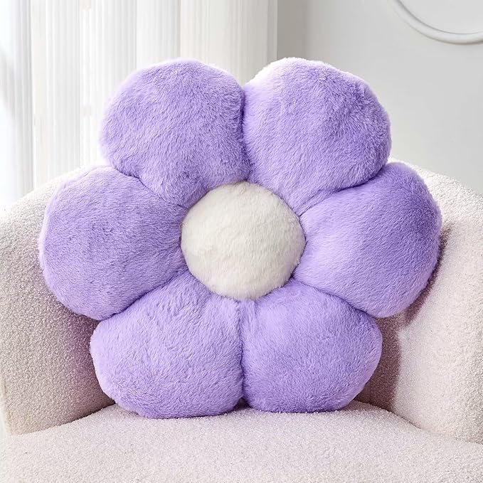 Lavender Flower Pillow, 17.7" Flower Shaped Plush Decorative Throw Pillow for Bed