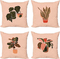 Ambesonne Botanical Throw Pillow Cushion Case Pack of 4, Digital Watercolor Effect Modern Print of House Plants Leaves Pots, Modern Accent Double-Sided Digital Printing, 16", Peach Emerald and Salmon