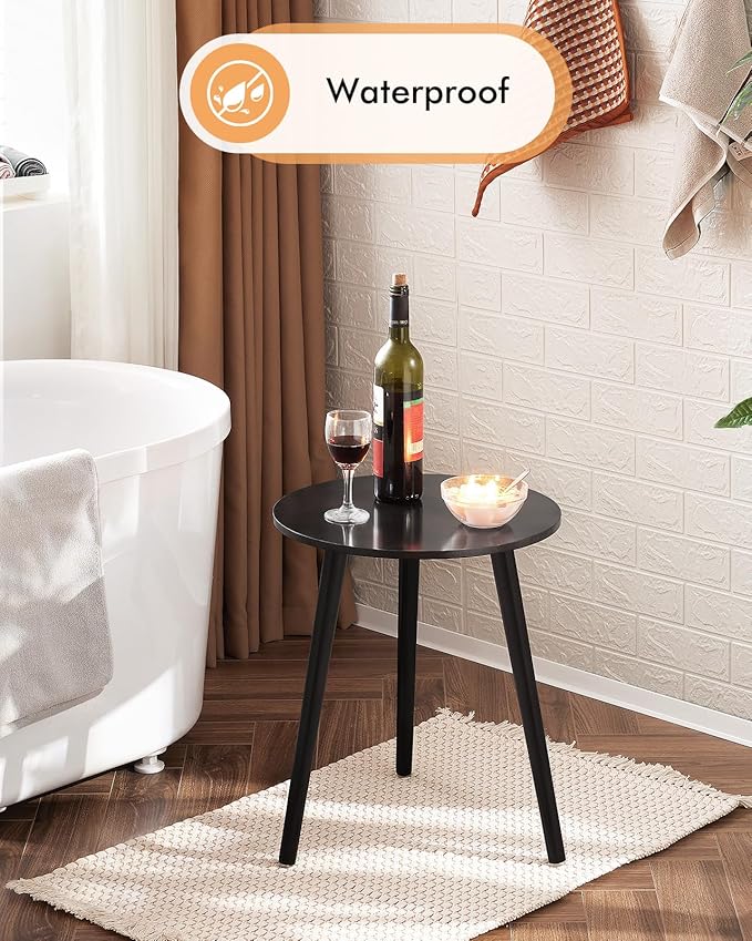Apicizon Round Side Table Set of 2, Black Nightstand Coffee End Table for Living Room, Bedroom, Small Spaces, Morden Side Table Home Decor Bedside with Wood Legs, 16.5 x 20.5 Inches