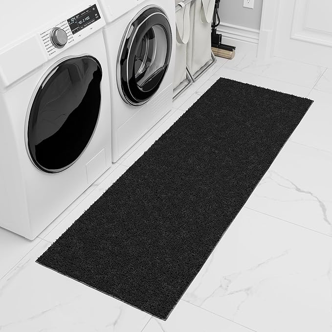 Ottomanson 2' x 8' Shaggy Runner Rug - Plush & Cozy Non-Slip Carpet for Bedroom, Living Room, Bathroom & Entryway - Durable & High-Traffic Friendly for Hallways & Dorms, Black