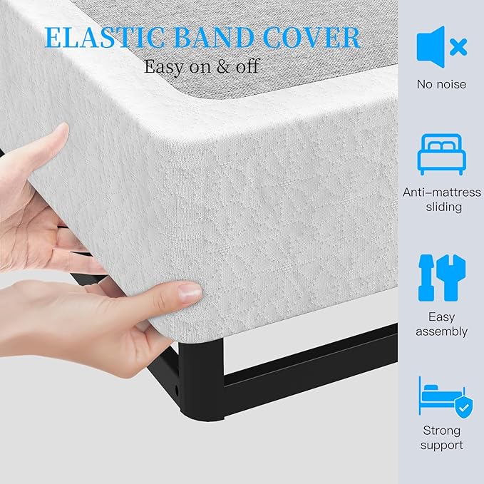 Queen Box Spring, 9 Inch Box Spring for Queen Bed, Heavy Duty Metal Frame Mattress Foundation Support for 3000lbs, Easy Assembly, Noise Free, Non Slip