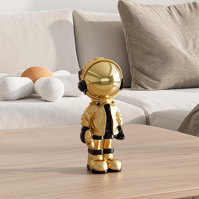 Small Figurine Statue Astronaut Sculpture Decor,Sculpture for Home Decor,Arts Gold Shelf Decoration,Cool Metal Mask Table Decor,Mini Ornament