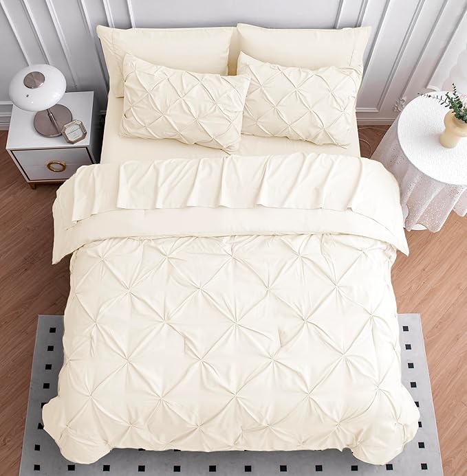 LANE LINEN King Size Comforter Set - 7 Pieces King Size Bed in A Bag, King Bedding Sets with Comforters, Sheets, Pillowcases & Shams, Bedding Set - Ivory
