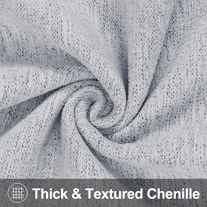 decorUhome Chenille Decorative Throw Pillow Covers 20x20 Set of 2, Farmhouse Textured Square Neutral Solid Accent Pillow Covers for Couch Sofa Bed Living Room Home Decor, Grey White