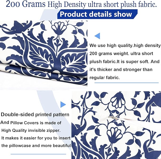 Decorative Throw Pillow Covers Set of 2 Blue Pillow Covers 16x16 inch Short Plush Floral Flower Throw Pillows,Farmhouse Cushion Covers Outdoor Pillow Covers for Couch Sofa Bed Living Room