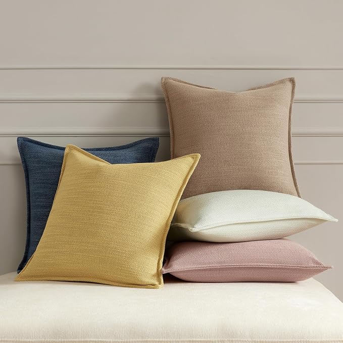 Meekio Set of 2 Mustard Yellow Pillow Covers 12x20, Linen Look Throw Pillow Covers with Flange Edge for Sofa Couch Living Décor
