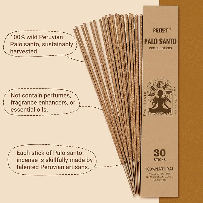 Palo Santo Incense Sticks, 100% Natural sustainably harvested Peruvian Palo Santo, Suitable for Meditation, Relaxation, and Spiritual Purification. (60 Palo Santo Sticks)
