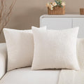 2 Packs Decorative Neutral Beige Textured Chenille Throw Pillow Covers 18x18 Inch Solid Farmhouse Boucle Couch Pillows, Modern Soft Velvet Pillowcase Cushion Covers for Living Room Home Decor