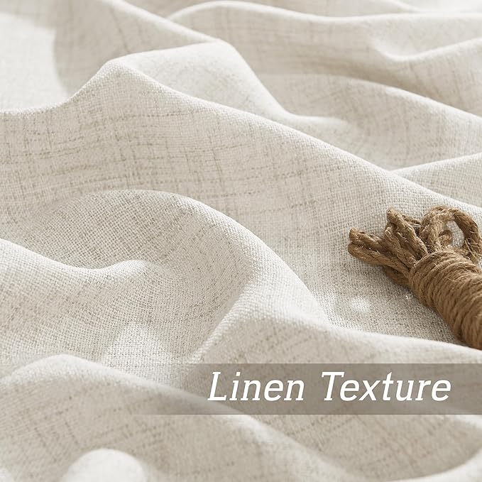 RYB HOME Living Room and Bedroom Curtains and Drapes Linen Sheer, Light Filtering Curtains 84 inches Long, Weave Textured/Rod Pocket, Cream Colored, W 52 x L 84 inches, 2 Panels Set