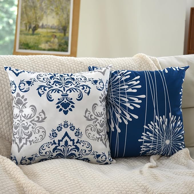 Decorative Throw Pillow Covers 20x20 Set of 4, Modern Simple Square Pillow Case Cushion Cover for Sofa Couch Farmhouse Living Room (Blue, 20"x20")