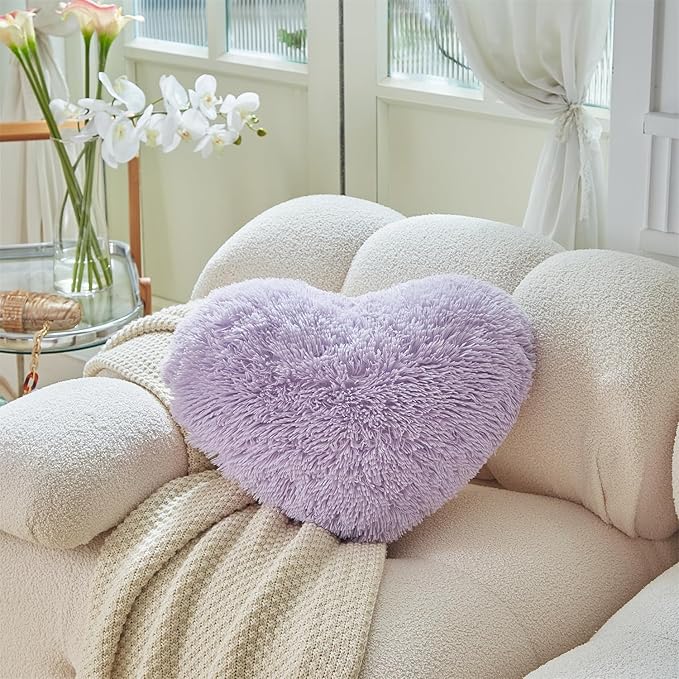 MOOWOO Fluffy Heart Pillow, Faux Fur Throw Pillow,Sherpa Plush Fluffy, Cute Soft Throw Cushion, Valentines Day,Thanks Giving Days,Christmas Day Decorative for Home Bed Couch Heart Shape