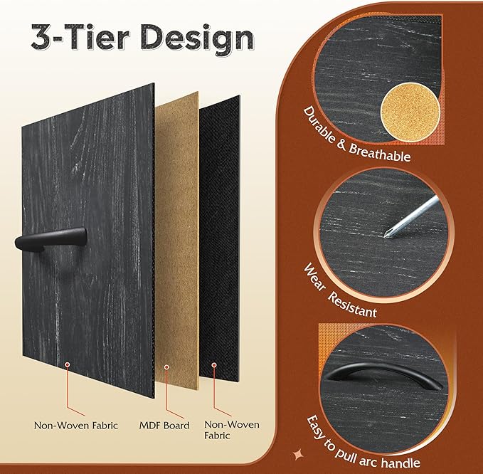 WLIVE Dresser with 3 Drawers, Fabric Nightstand, Cabinet with Wheels, Organizer Storage Dresser for Bedroom, Office, Closets, Sturdy Steel Frame, Easy Pull Handle, Charcoal Black Wood Grain Print