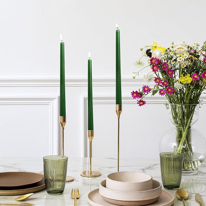 Viyffo Taper Candles 10 Inch – 12 Pack Noble Pine, Dripless, Unscented, Smokeless – 8 Hour Burn – Tall Candlesticks for Wedding, Dinner, Holiday, Party, Home Decor